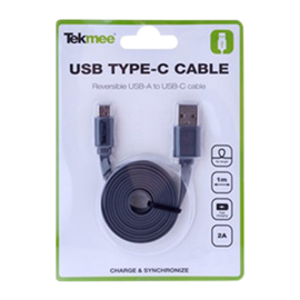 Grå USB-C kabel 1m flad